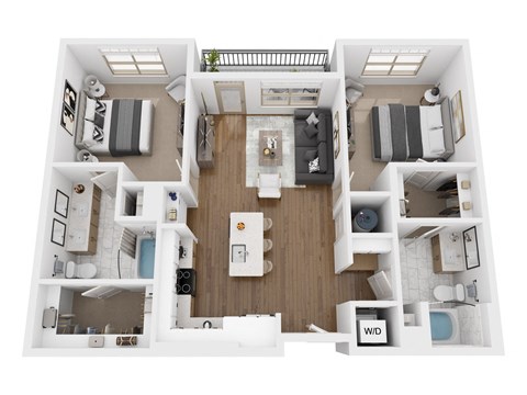 Floor plan for 2 beds, 2 baths, 1091 sqft